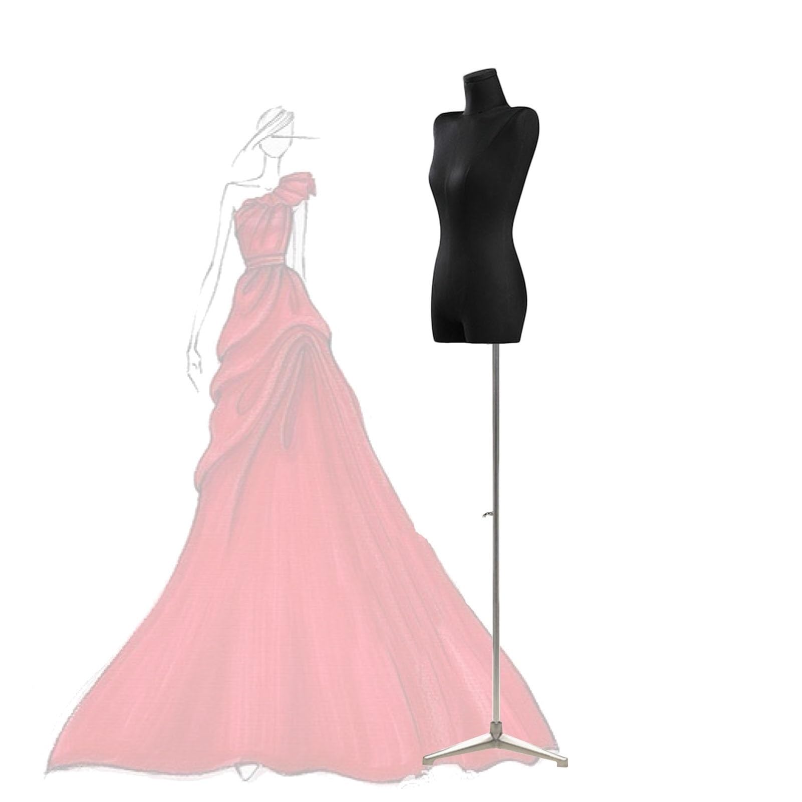 ITOSUI Adjustable Black Dress Form Mannequin for Sewing & Jewelry Display - Flax Torso Dummy with Stand, Height 120-190cm, Size C, Perfect for Tailoring & Crafting