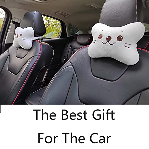 Image of Sexysamba Car Headrest Pillow,Cartoon Neck Pillow for Car,Comfortable Soft Car Seat Pillow for Driving,Head Rest Cushion,Cute Neck Pillow for Travelling and Home 2Pcs (White)