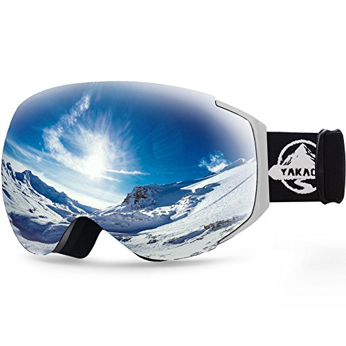 YAKAON OTG Ski Goggles UV Protection Snowboard Goggles Frameless Spherical Anti-Fog Lens for Men Women Youth