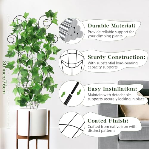 Image of ZOUTOG Trellis for Climbing Plants Indoor 4 Pack 30 Inch,Rustproof Metal Garden Trellis for Potted Plants,Sturdy Houseplant Support Indoor Outdoor for Ivy Pothos Monstera Hoya Flower Vine (Black Moon)