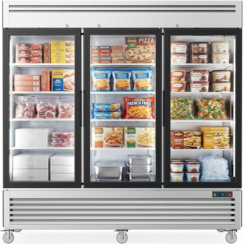 Image of Coolake 82 inch Commercial Freezer 3 Glass Doors, 72 Cu.ft Stainless Steel Reach-in Merchandiser Display Freezer with LED Light, -8 to 0℉ Fan Cooling Upright Freezer for Restaurant Kitchen Garage Store