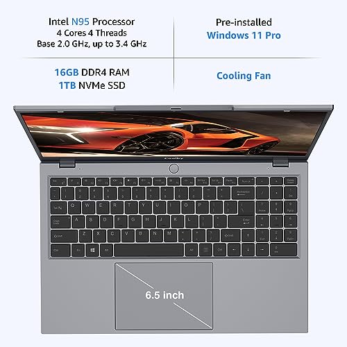 Image of Coolby 15.6inch Windows 11 Laptop, 16GB RAM /1TB NVMe SSD, 1920x1080 IPS Display, Intel N95 Quad Core Laptop Computer, Support 2.4G /5G Hz WiFi, BT, RJ45, Type-c PD 3.0 Charging