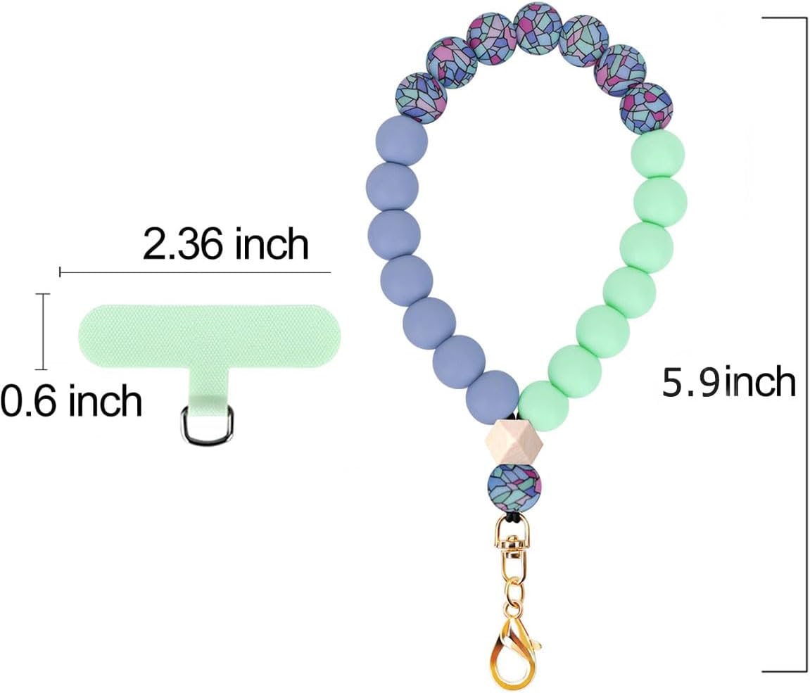 Marble Silicone Beaded Phone Wrist Strap, Cellphone Lanyard with Tether Tab, Elastic Hands-Free Wristlet Bracelet - Image 6