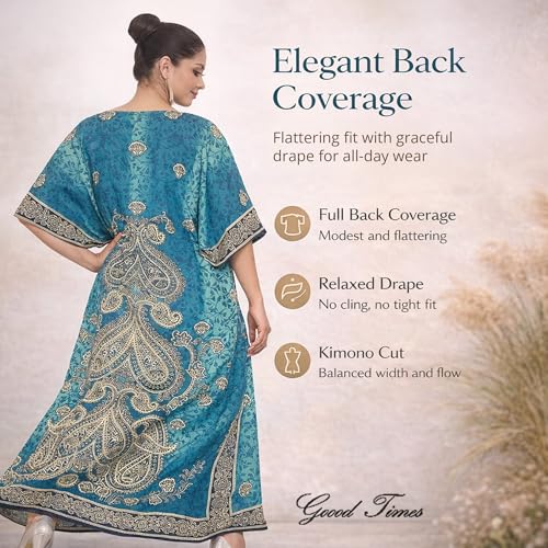 Image of Goood Times Plus Size Kaftan Long Maxi Kimono for Women, 52 inch Length, 3 /4 Sleeves, Caftan Nightgown for Women