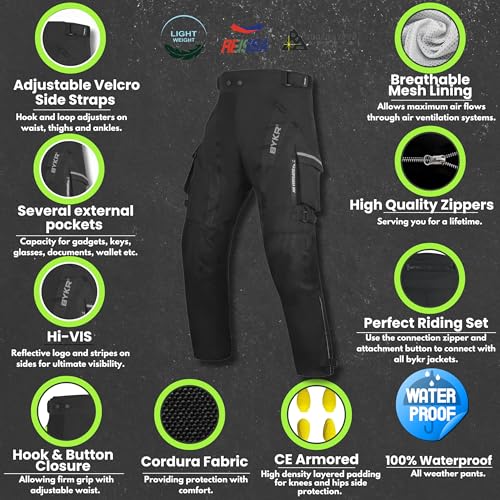 Bykr Motorcycle Pants For Men & Women Armored Cordura Overpants Enduro Atv Dual Sports Motocross Cargo Touring Adventure Pant  thumb #2