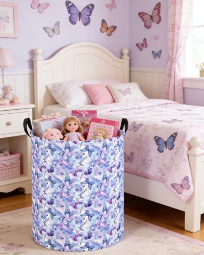 Image of Butterfly Laundry hamper Baby Nursery Hamper Waterproof foldable kids laundry basket Kids Dirty Clothes Hampers Girl Room Decor for Home Gift Baskets(Blue Purple Butterfly)