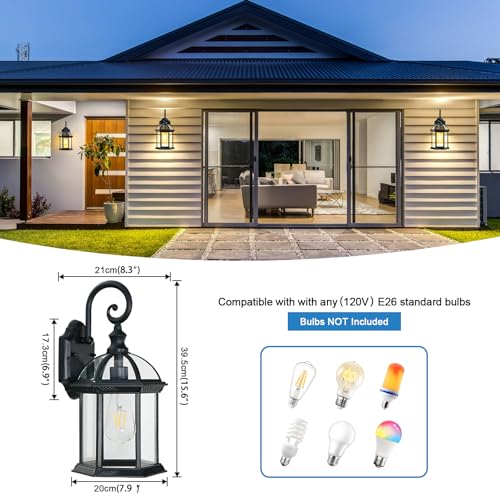 Outdoor Wall Light for Proch Doorway Patio, Aluminum Outdoor Porch Lights Fixture Wall Mount, Black Waterproof Exterior Sconces Wall Lighting Fixtures, Outside Wall Lantern for House, 2pack