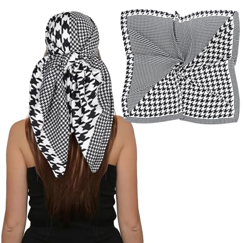 EXTREE Women's 35 inch Fashion Headscarf Silk Satin Scarf for Hair Wrapping at Night Bandana Square Scarf for Sleeping Alphabet Carriage Black