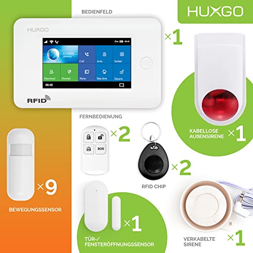 HUXGO HXA006 Funk Alarmanlage WiFi + GSM Modul mit 9 Bewegungssensoren und Funksirene - Bewegungsmelder mit Alarm - Alarmanlage Haus - Alarmanlage Wohnung - Funk Bewegungsmelder mit Empfänger – Bild 5