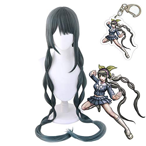 Tenko Chabashira Wig + Keychain, Danganronpa Cosplay Wig 120CM Long Straight Blue Wig with Bangs (Tenko Chabashira)