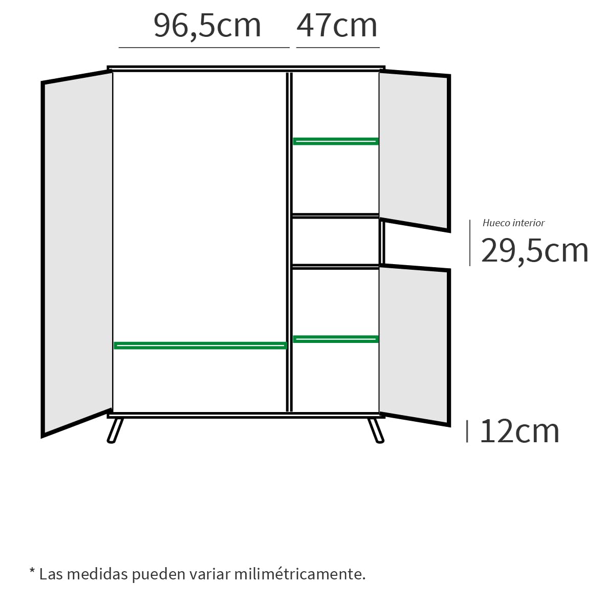 Muebles Pitarch | Armadio da Camera a 4 Ante, 1 Scomparto e 4 Ripiani, Piedini e Maniglie Neri, Rovere , 200x150x55 cm , Industriale, Moderno,