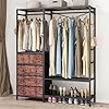 Clothes Rack with 5 Drawers 4 Storage Shelves 591W709H Heavy Duty Clothing Rack with 2 Hanging Rods Wardrobe Closet Organizer System with 5 Hooks Freestanding Garment Rack Rustic