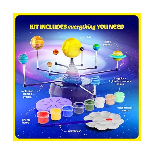 Dan&Darci 360° Orbiting Solar System for Kids - Paint & Build Model Kit - Arts and Crafts for Kid Ages 8-12, 4-6, 4-8, 6-8 - Space Toys 8-10 - Science Astronomy Gifts - Painting Craft Kits for Boys