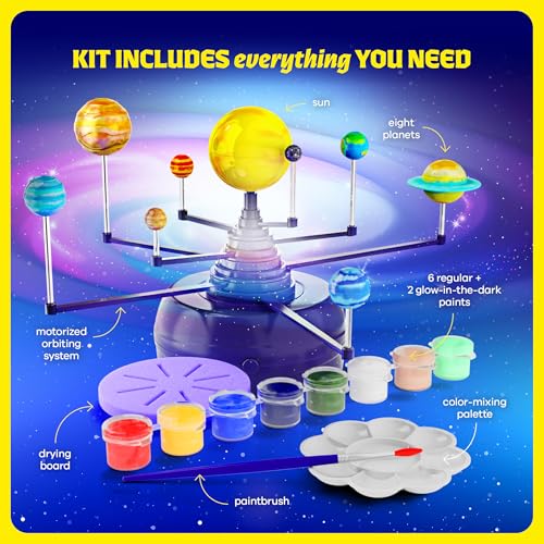 360° Orbiting Solar System for Kids - Paint & Build Model Kit - Arts and Crafts for Kid Ages 8-12, 4-6, 4-8, 6-8 - Space Toys 8-10 - Science Astronomy Gifts - Painting Craft Kits for Boys