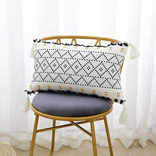 SEEKSEE Boho Decorative Lumbar Pillow Covers, Natural Cotton HandWoven