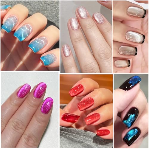 Set de 6 esmaltes gel Cat Eye con imán y base miniatura 6