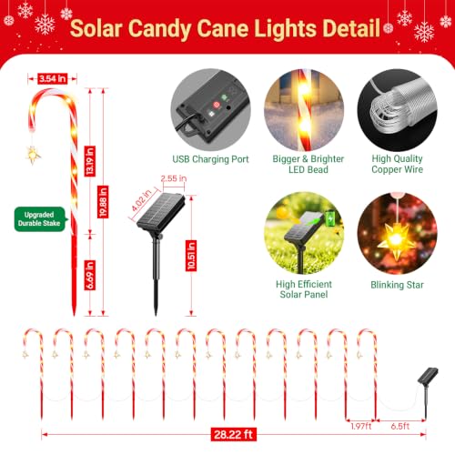 24 Pack Solar Candy Cane Lights Outdoor, Christmas Decorations, 10 Modes $39.99 AC - image 6