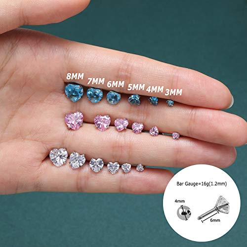 Zs 4 Pairs Shiny Cubic Zirconia Surgical Steel Stud Earrings Tragus Helix Conch Piercing Cartilage Sets (Heart,Stone:3Mm) #TOP1