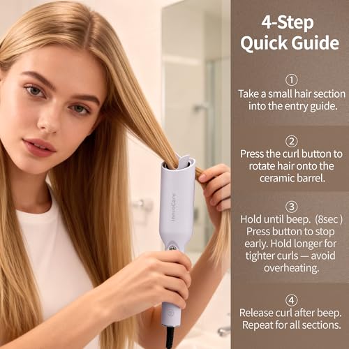 Image of Upgraded Automatic Rotating Curling Iron - CurlPro Plus Long Barrel Curling Wand for Long Hair, Ceramic Hair Curler for Women, Anti-Scald, Tangle-Free, 600M Ionic, Dual Voltage (Blue)