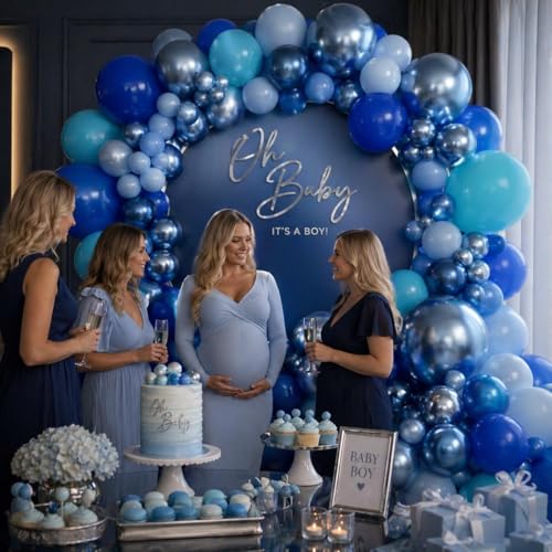 Image of Blue Balloon Set, 12 Inch Metallic Chrome Light Royal Baby Dark Sky Matte Powder Shades of Blue Teal Latex Balloons for Men Boy Birthday Father's Day Bridal Shower Wedding Ocean Party Decorations