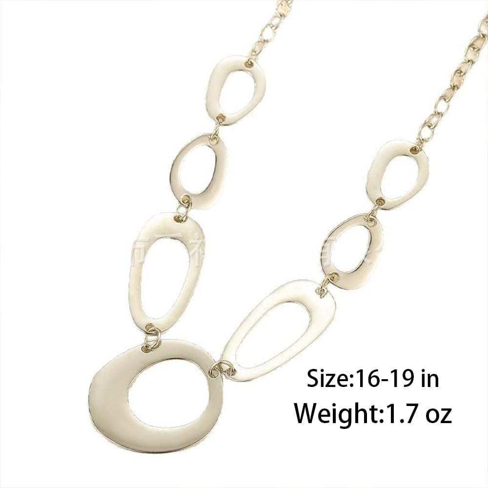 Statement Geometric Oval Link Necklace For Women Chunky Hollow Bib Choker Adjustable Fashion Jewelry For Party Wedding Cocktail Evening Outfits Gift