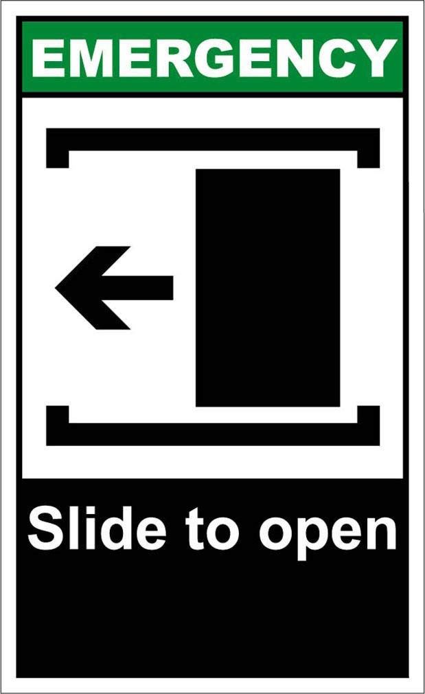 Slide to Open Left Emergency OSHA/ANSI Label Decal Sticker 8"