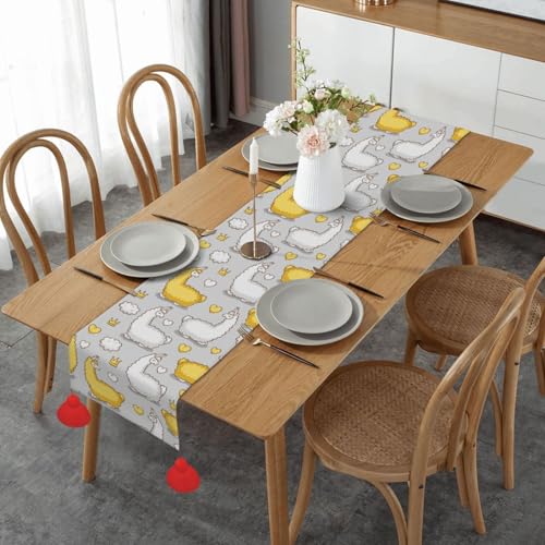 Chemin de table de Noël couronne de lama et pompons festifs 152 cm
