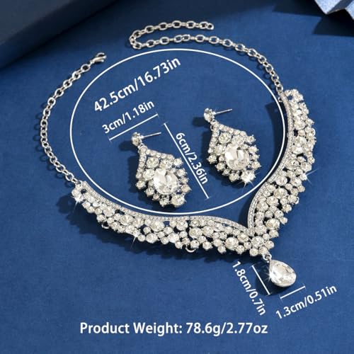 Image of Shning Diva Fashion Stylish Crystal Jewelllery Set for Women | Statement Necklace with Matching Teardrop Earrings | Luxury Elegant Wedding Party Choker Jewelry
