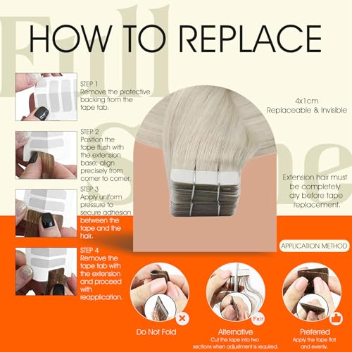 Image of Full Shine White Blonde Tape in Hair Extensions Tape in Extensions Human Hair 10Inch Seamless Invisible Remy Skin Weft Double Sided Adhesive Extension for Women Silky Straight 30G 20Pcs