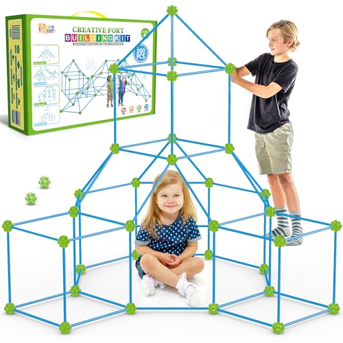 SpringFlower Fort Building Kit for Kids,STEM Construction Toys, Educational Gift for 3 4 5 6 7 8 9 10 11 12 Years Old Boys and Girls,Ultimate Creative Set for Indoor & Outdoors Activity,200 Pcs,Green