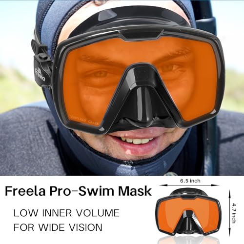 Image of Freela Adult Snorkel Diving Mask with Nose Cover, Tempered Glass Anti Fog Waterproof 180 Panoramic Wide View Scuba Free Diving Goggles for Men Women