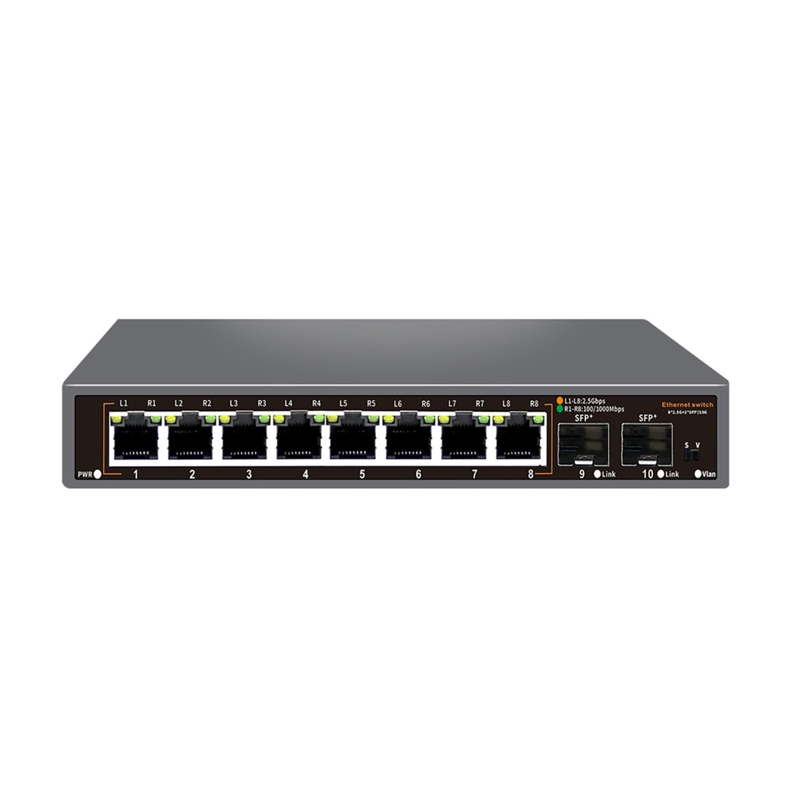Switch Ethernet a 8 porte 2.5G Nessuno switch di rete POE con 2 porte SFP 10G per sicurezza telecamera IP/CCTV (spina USA)