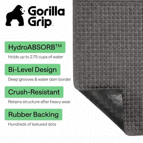 Image of GORILLA GRIP Ultra Absorbent Front Door Mat Outside Entrance, 72x24, Traps Dirt and Moisture, HydroABSORB Indoor Outdoor Doormat Holds 2.75 Cups Water, Stain and Fade Resistant Welcome Mat, Charcoal