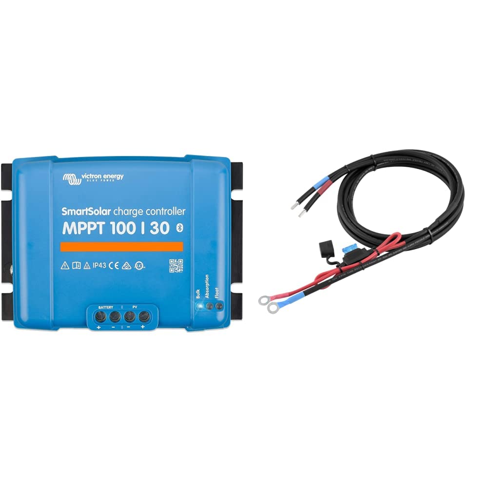 Victron SmartSolar MPPT Laderegler 100/30 12V / 24V Bluetooth Dongle integriert 30A Solarladeregler & enjoysolar 6mm² Batteriekabel Solarladeregler und Batterie mit Sicherung M8-Ringösen (15A 6mm² M8)