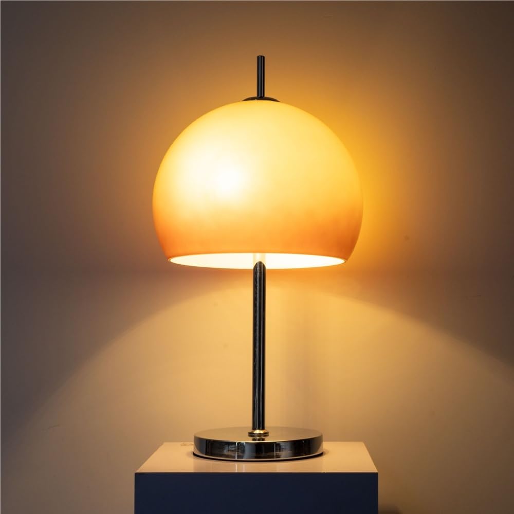 Lampada in vetro Bauhaus, luce notturna ambientale sul comodino | Design Bauhaus, paralume in vetro, metà secolo, controllo della linea, luce ambientale(Yellow)
