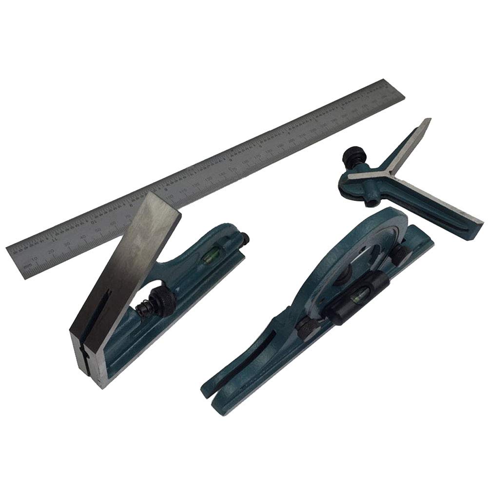 Transportador De Regla Cuadrada Combinada Ajustable,0-180° Conjunto de Medición de Nivel de Acero Inoxidable Con Caja de Almacenamiento,Regla Cuadrada en T Métrica/en Pulgadas,300Mm