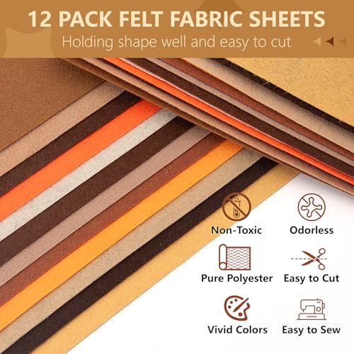 Image of 12 Rolls 8 inchx35 inch Large Stiff Felt Sheets, 1mm Felt Fabric Sheet for Crafts | 12 Assorted Brown Colors Felt Fabric Bundle Pack, Durable Nonwoven Fabric for DIY Sewing, Art, Party & Holiday Ornament