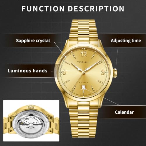 Image of TOPHILL Men Watches Automatic Mechanical Watches - Dive, GMT, Chronograph & Dress Styles | 316L Stainless Steel, Sapphire Crystal, Ceramic Bezel | 5ATM-300M Waterproof with Super Luminous | Classic Business & Sport Casual