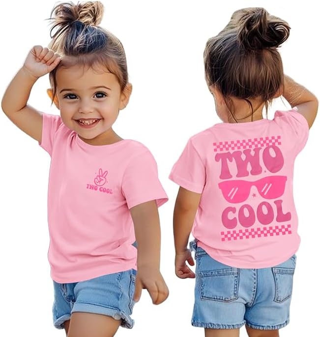 2nd Birthday Shirt Girl Two Cool 2 Year Old Outfit Girl Second Birthday Tshirt Bday Party Gift Short Sleeve Tee Top