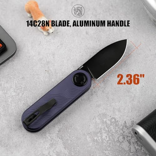Image of Vosteed Corgi V EDC Pocket Knife - 2.36 inch 14C28N Black Stonewash Blade - Patented Vanchor Lock, Dark Slate Blue Aluminum Handle - Camping, Hunting Knives - A3723