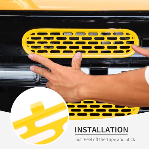Image of Linskip Oval Grille Inserts Fit for 2021-2025 Ford Bronco, Front Mesh Grille Cover for Bronco Exterior Accessories, Enhancing Vehicle Front Appearance(yellow)