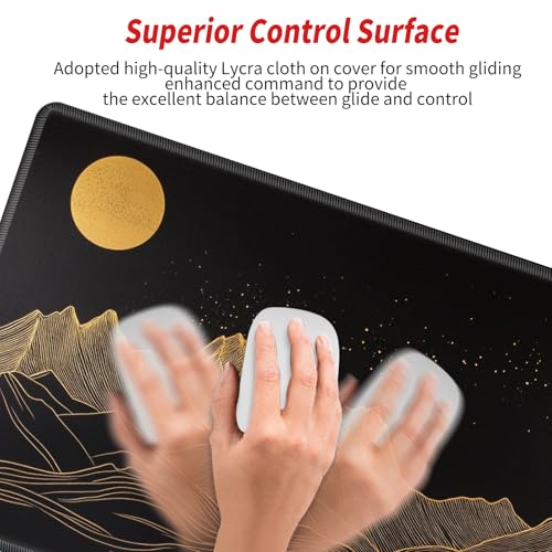 Image of Large Mouse Pad Gaming Desk Pad Black and Gold Mountain Mousepad XXL Desk Mat 31.5''X15.75'' Extended Mouse Mat of Girl Desktop Work Computer