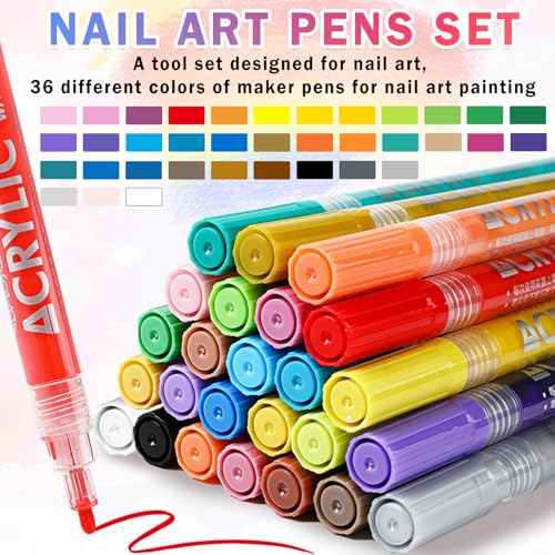 Image of IONSGAKO 36 Colors Nail Art Pens Set, Nail Polish Markers Pens Quick Dry