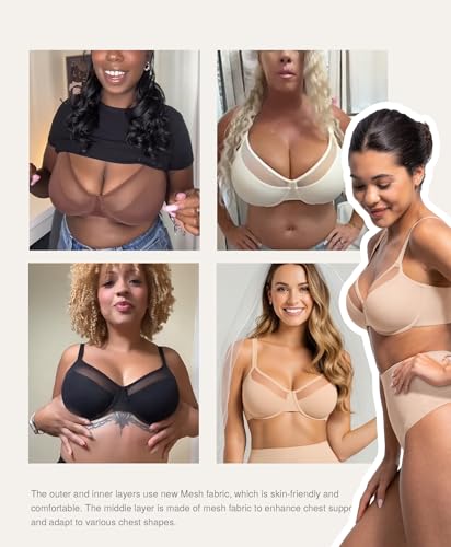 Image of Lover-Beauty Minimizer Bras for Women Full Coverage Unlined Underwire Bras Plus Size Lifting Bra for Heavy Breast, Wide Strap, Skin 38C