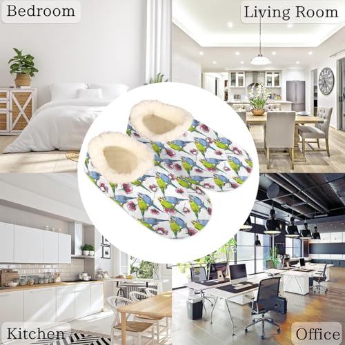 Tropical Bird Parrot House Slippers for Women Men Winter Warm Cozy Fuzzy Shoes Soft Non Slip Indoor Outdoor Slippers for Home Bedroom Kitchen, M 6