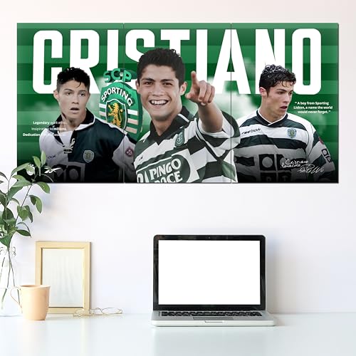 Image of Posternet Football Legend Inspired Sporting Lisbon Theme Wall Poster Set of 3 | 12 x 18 Inch Sports Wall Art for Bedroom, Gaming Room, Gym & Office | Premium 170 GSM Paper | Athlete Motivation Room Decor for Football Fans