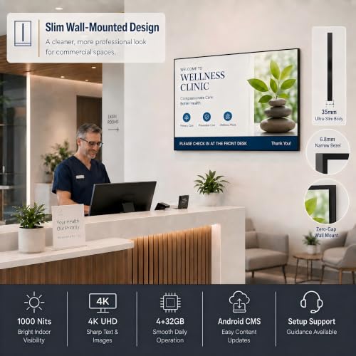 Image of 32 inch Wall-Mounted Digital Signage Display, 4K Menu Board