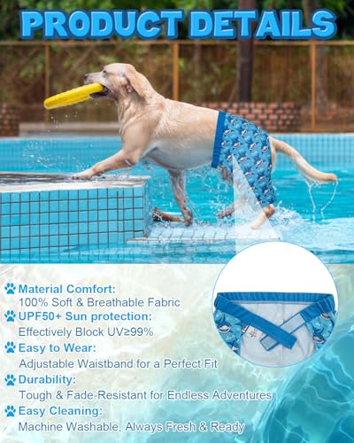 Image of CuteBone Dog Swim Trunks Swimsuit Durable & Comfortable - Quick-Dry, Adjustable Waistband Shorts, UV Protection Bikini- Perfect for Beach, Pool & Outdoor Fun, Shark DST02S