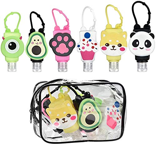 AIDDKK Caapcity Mini desinfectante de manos, 6 unidades, 30 ml, diseño de dibujos animados, plástico y silicona, botella de válvula para niños, viajes y escuela, multicolor, 30