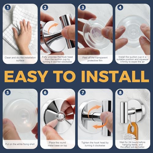 Image of Heavy Duty Suction Cup Hooks for Glass Window,Tile,Mirror,Removable Shower Hooks for Inside Shower,Metal Towel Hooks for Bathroom,4 Pack(Mirror)